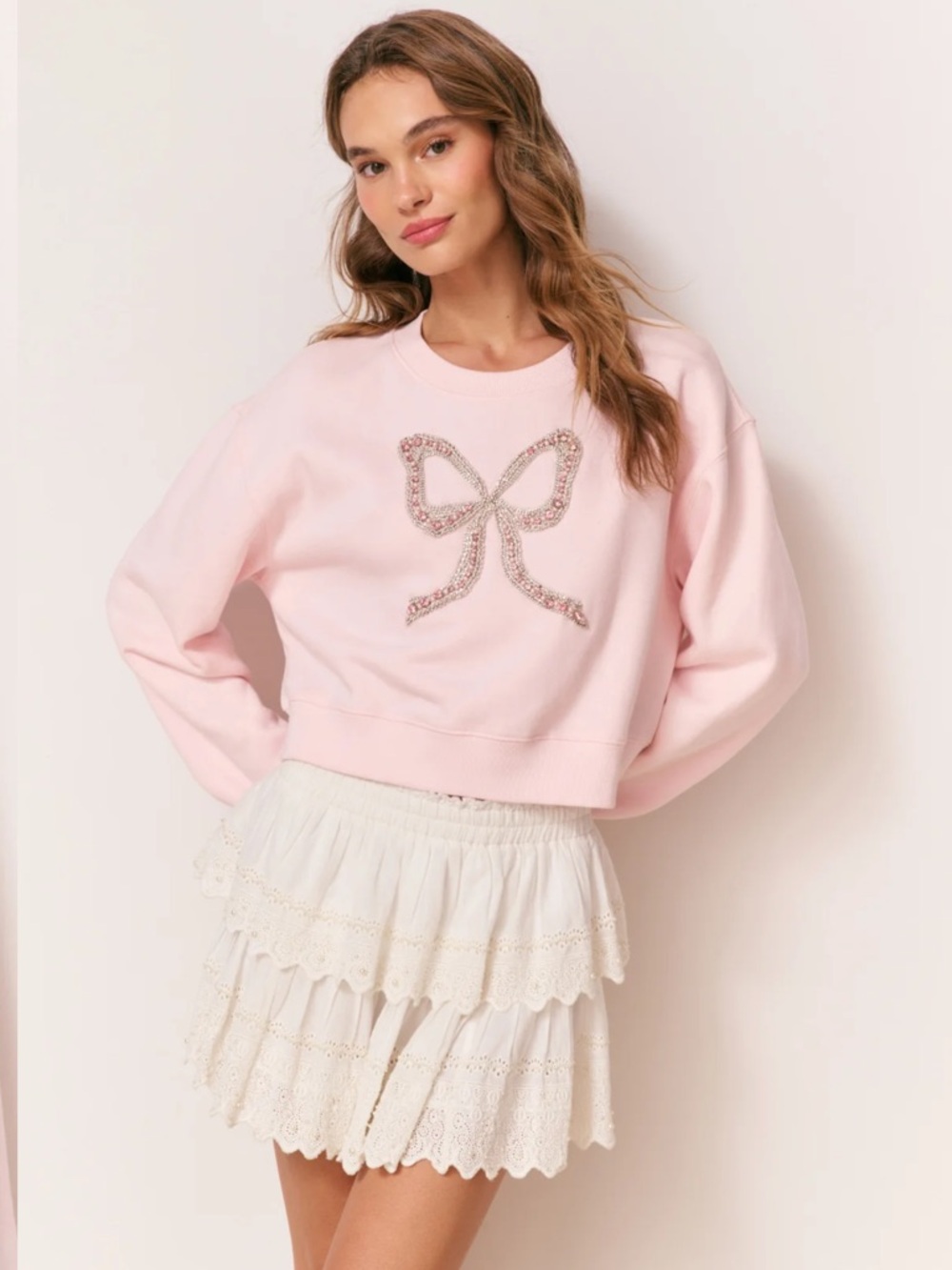 LoveShackFancy Rylan Embellished Bow Fleece Pullover